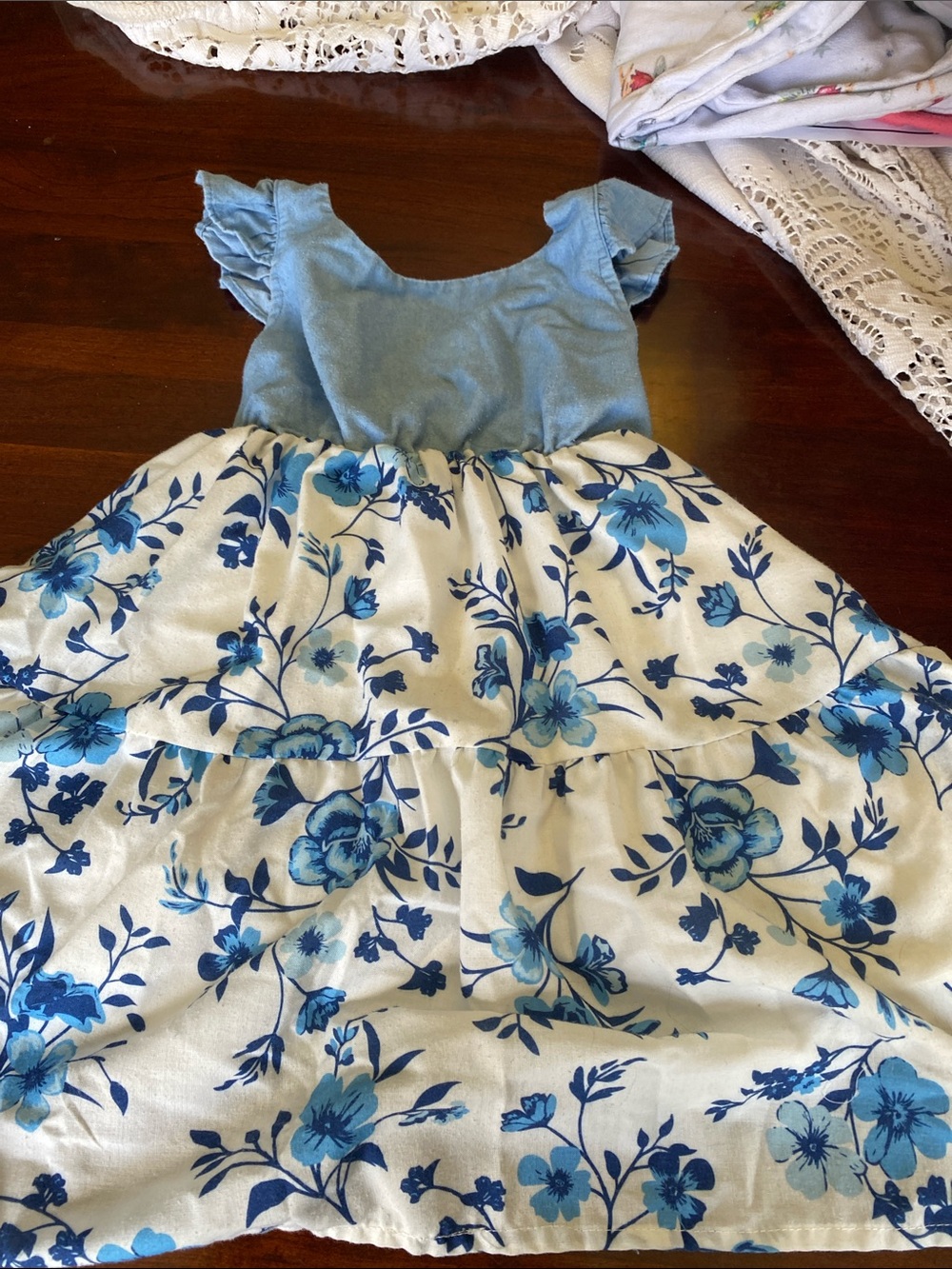 PatPat Blue and White Floral Tiered Sundress for Girls